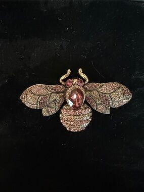 Embellished Bee Accent Pin - Pink Crystal Bee Brooch